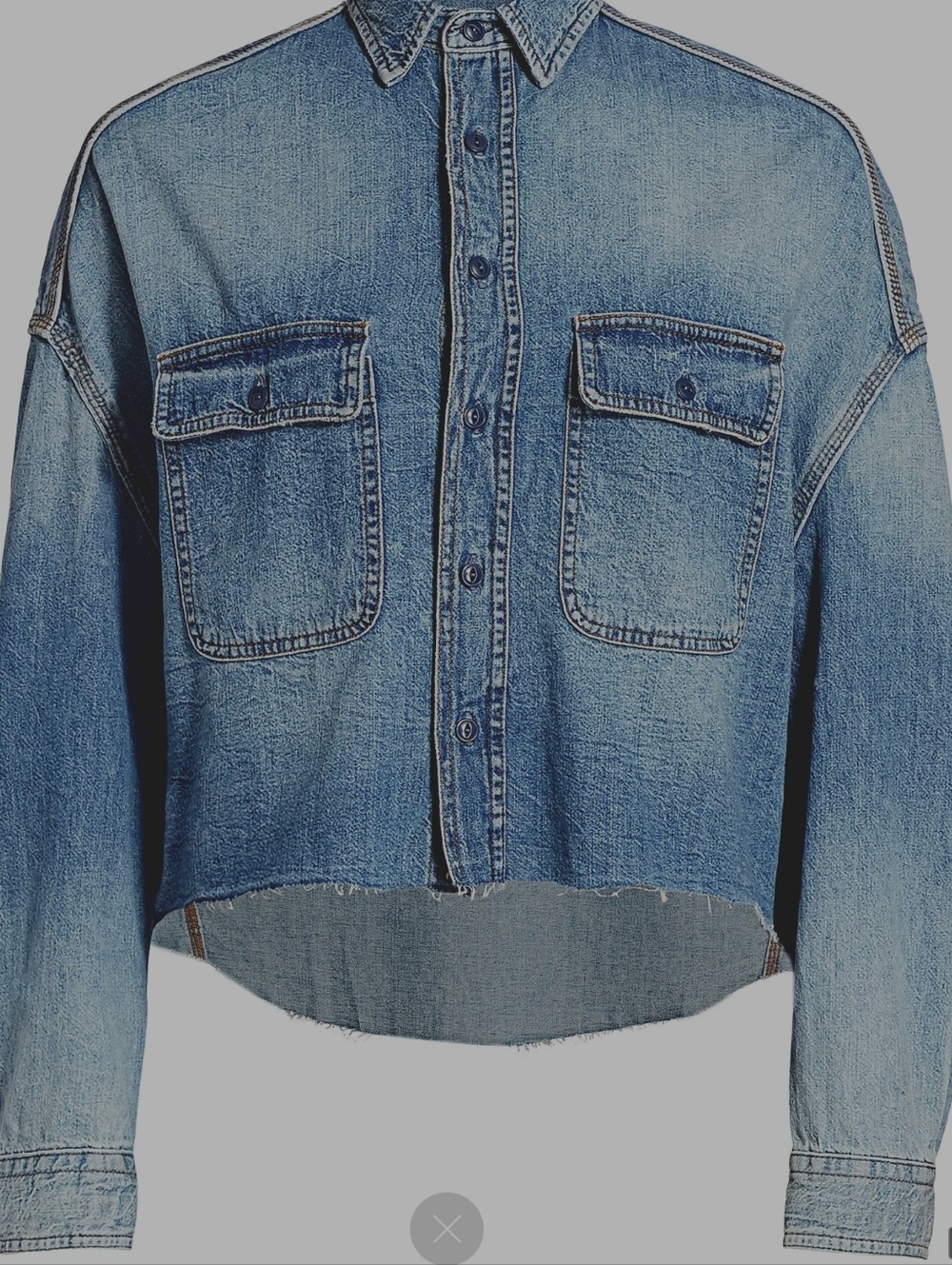 Washed Blue Cropped Denim Shirt Jacket